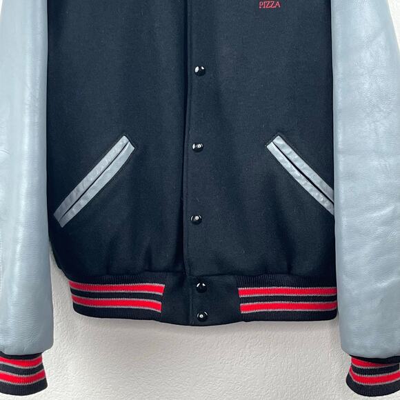 1990 Vintage Dehen Papa Murphys Black Gray Leather Wool Varsity Bomber Jacket XL - Picture 5 of 15